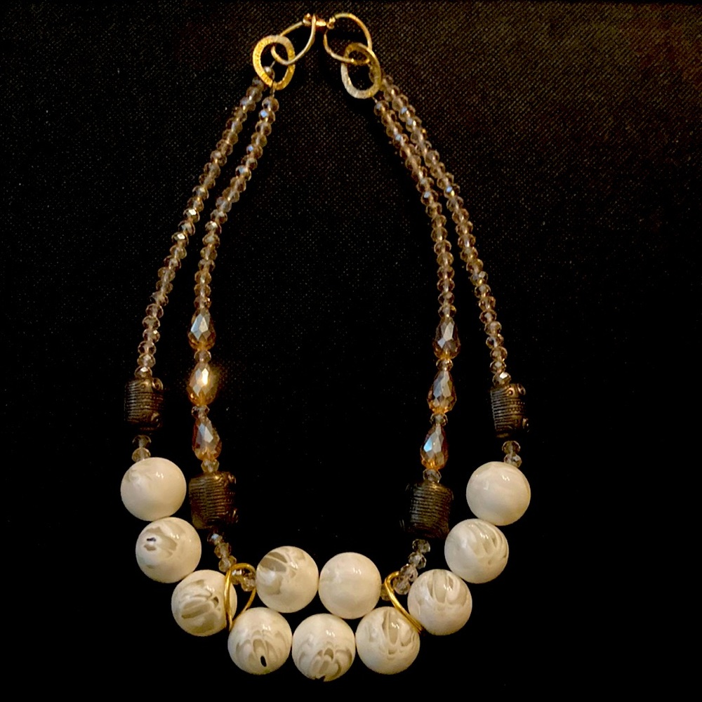 Beautiful costume tribal statement necklace in earthy tones.